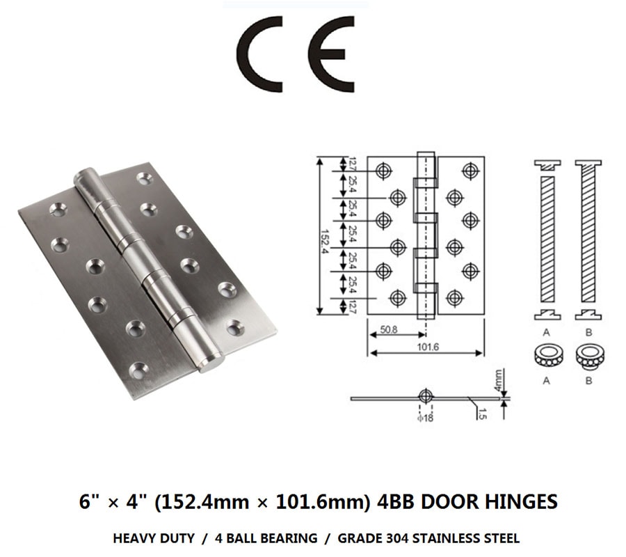 4bb 6 inch heavy duty stainless steel ball bearing hinges