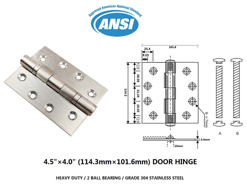 ANSI A8112 Hinges Brushed Nickel 2 Ball Bearing Stainless Butt 