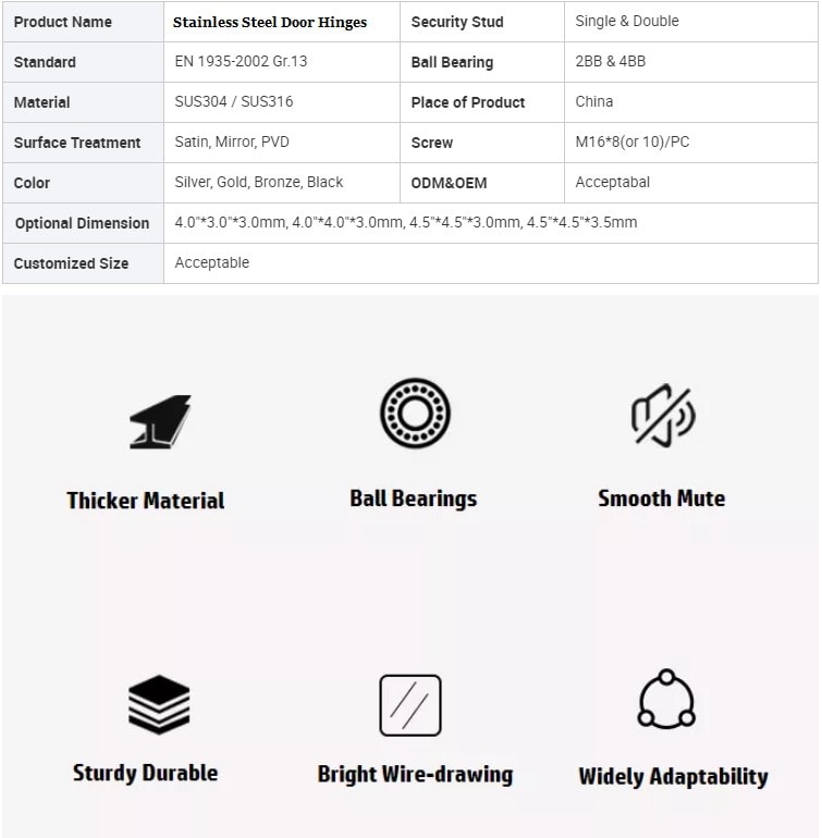 stainless steel door hinges